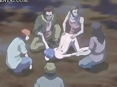 Anime Girl Receives Simultaneous Penetration And Covered In Semen Outside